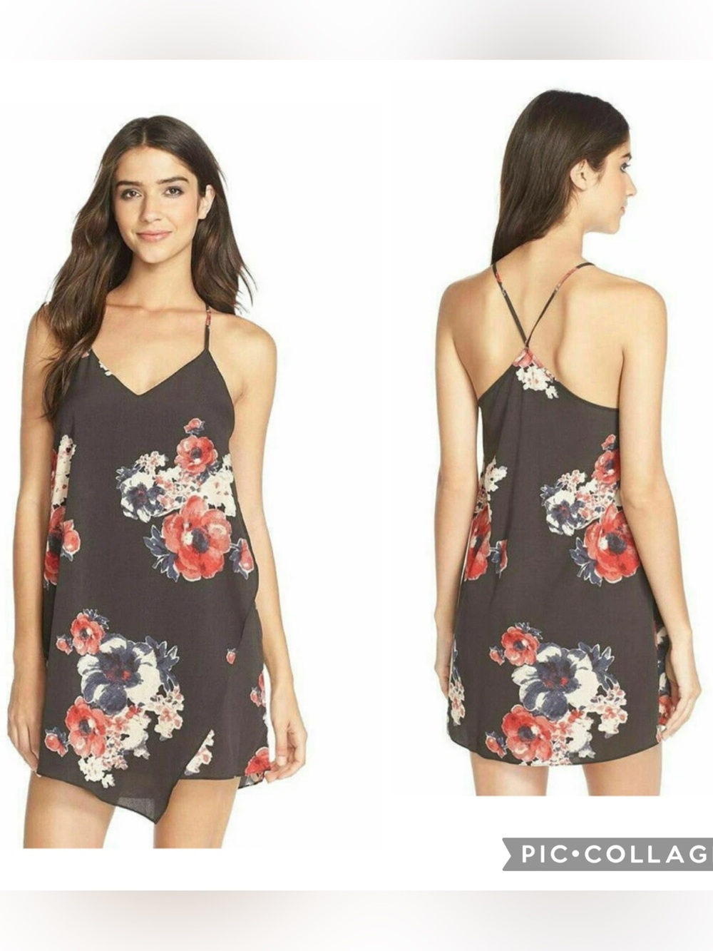 FREE PEOPLE Black Crepe Floral Faux
Wrap Chemise A-line Dress size M